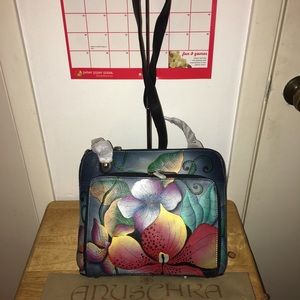 Anuschka Midnight Floral Organizer Crossbody Bag